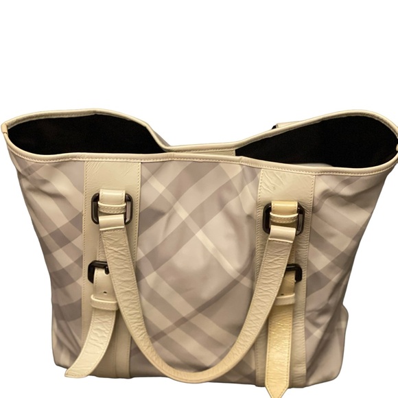 BURBERRY tote- Grey and White Burberry tote approx 12” tall 8” wide - Picture 1 of 11